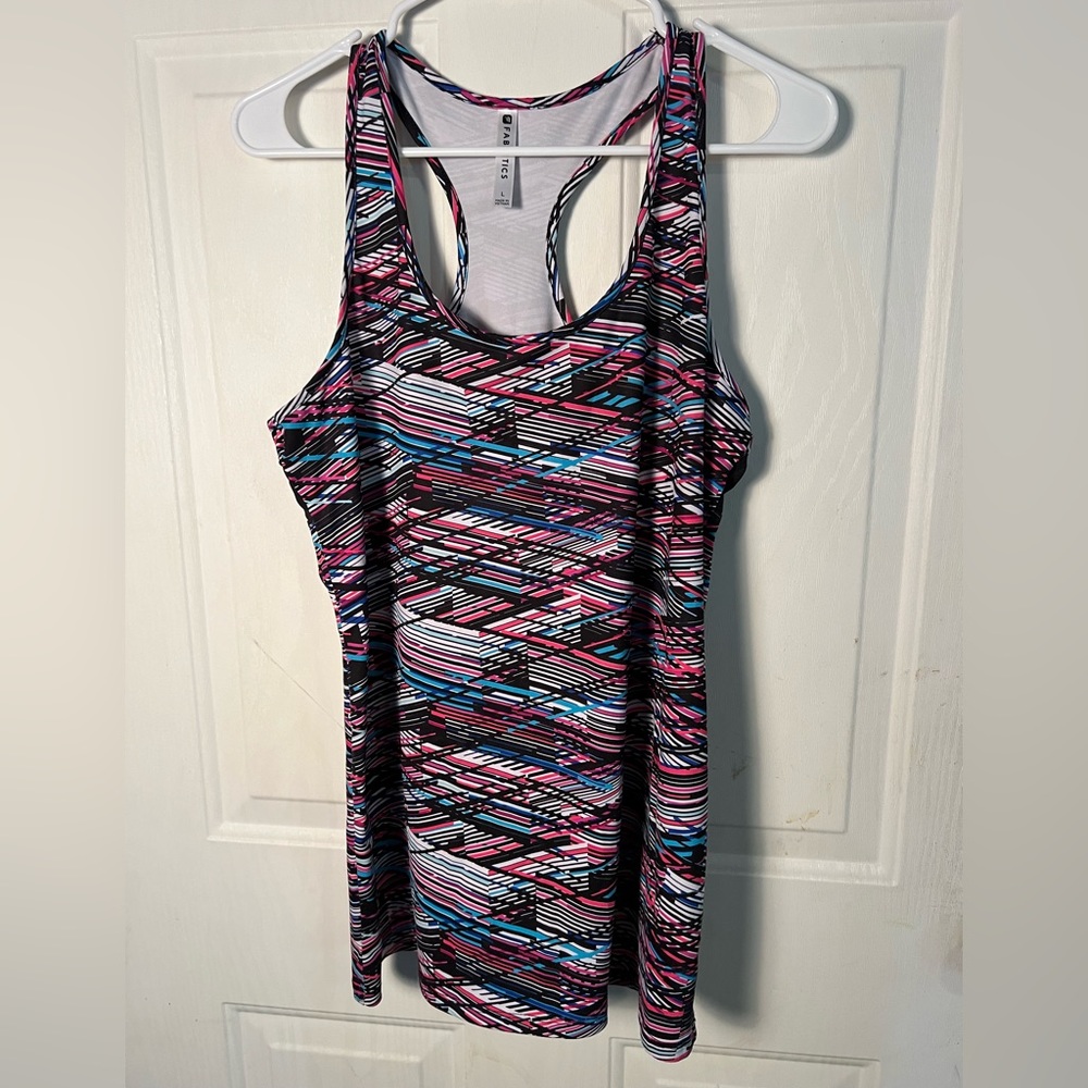 Fabletics Multi Color Stripe T Back Tank with Mesh Stripes